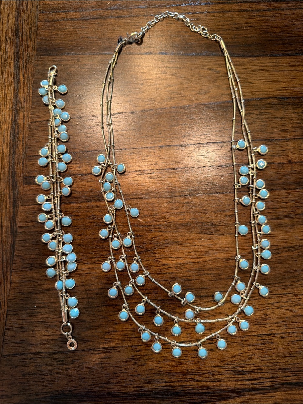 Anne Klein Gold-Tone Multi-Strand Necklace and Bracelet with Light Blue Beads
